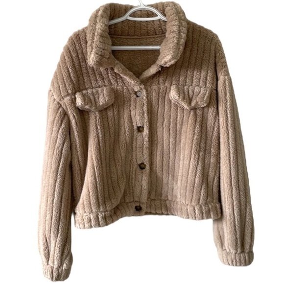 New Crop Plush Fleece Button Up Jacket - Picture 3 of 6